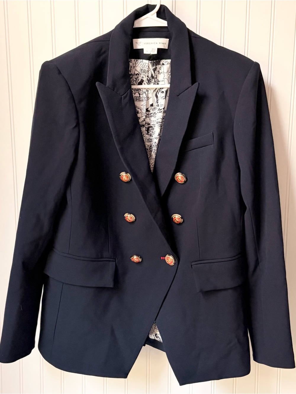 Wonder Woman x Veronica Beard Limited Edition Miller Dickey Jacket 14 Navy Blue